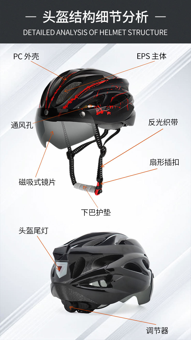新款磁吸式风镜自行车头盔透气成人运动公路山地单车骑行头盔批发详情9