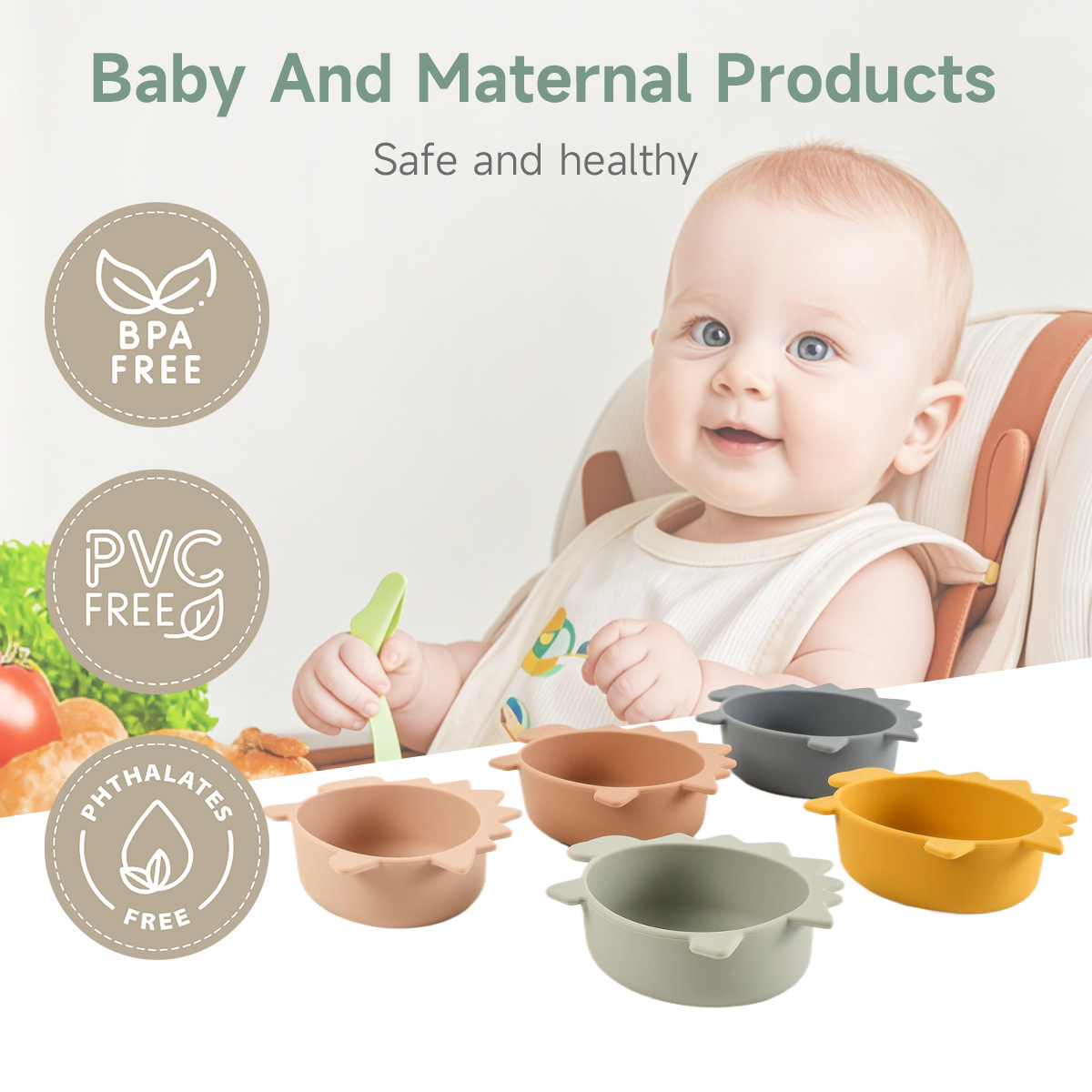 跨境热卖剑龙宝宝硅胶碗新国标幼儿学吃饭防洒防烫防摔硅胶辅食碗详情3