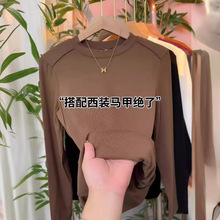 正肩黑色半高领中袖t恤女2025早春内搭螺纹针织打底衫五分袖上衣详情4