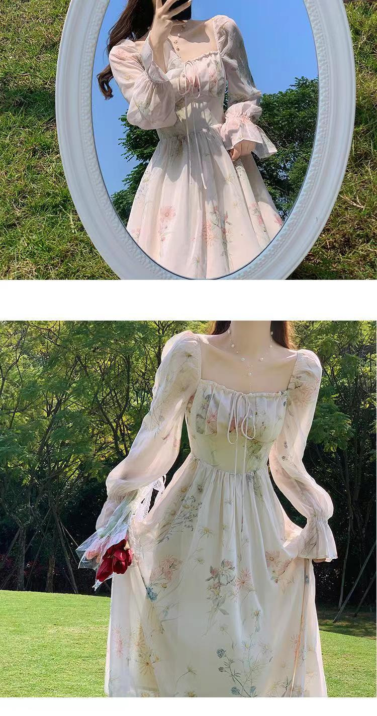 Primavera verano nuevo manga larga vestido de gasa fairy sensen set suave viento tea break francés primer amor falda pic 2