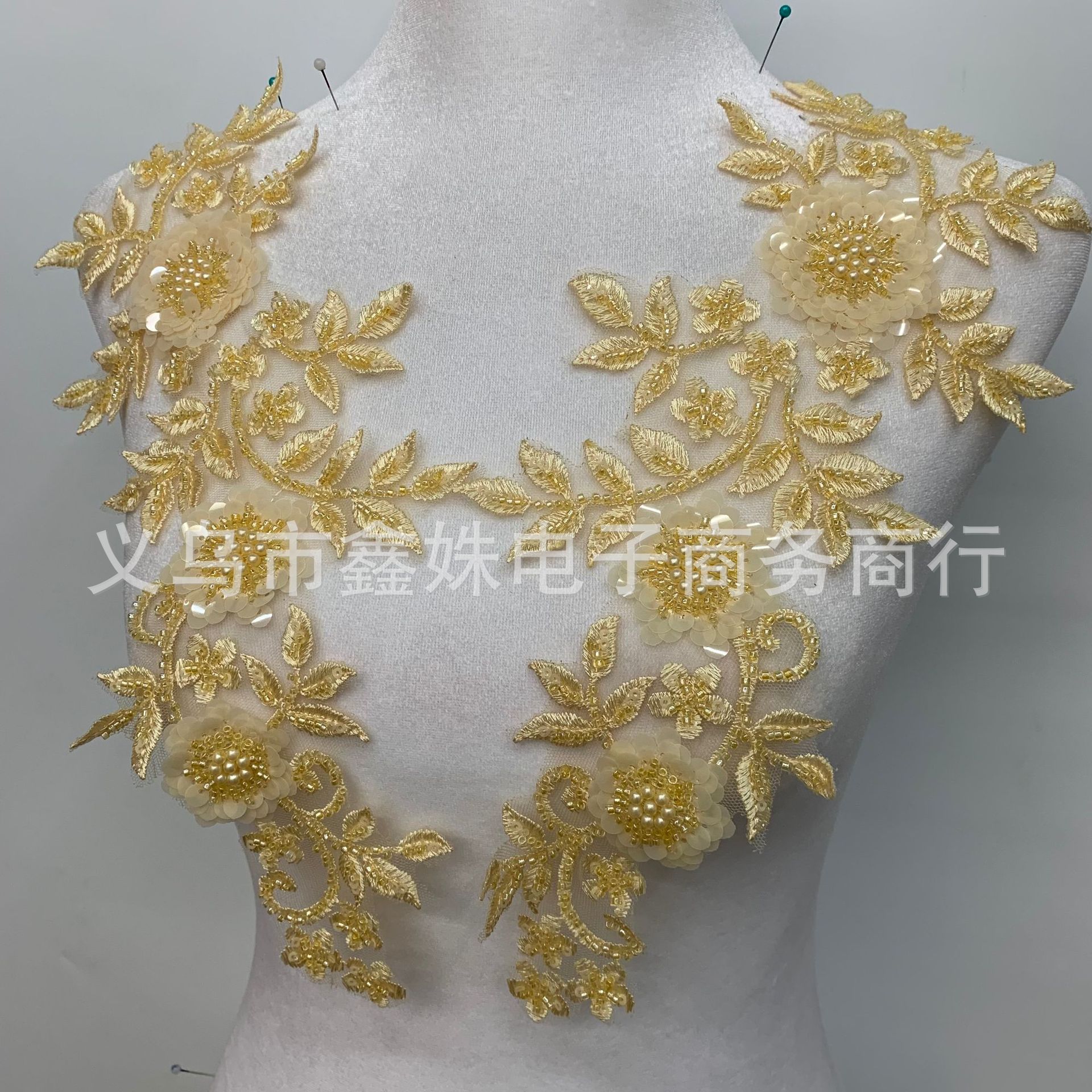 Best-selling colored three-dimensional lace embroidered fabric stickers for diy evening gowns and wedding clothing accessories with sequins and decals pic 8