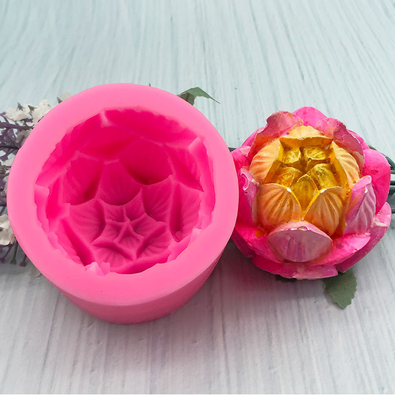 3D立体莲花造型硅胶模具翻糖烘焙手工荷花香皂模蜡烛滴胶石膏模具详情2