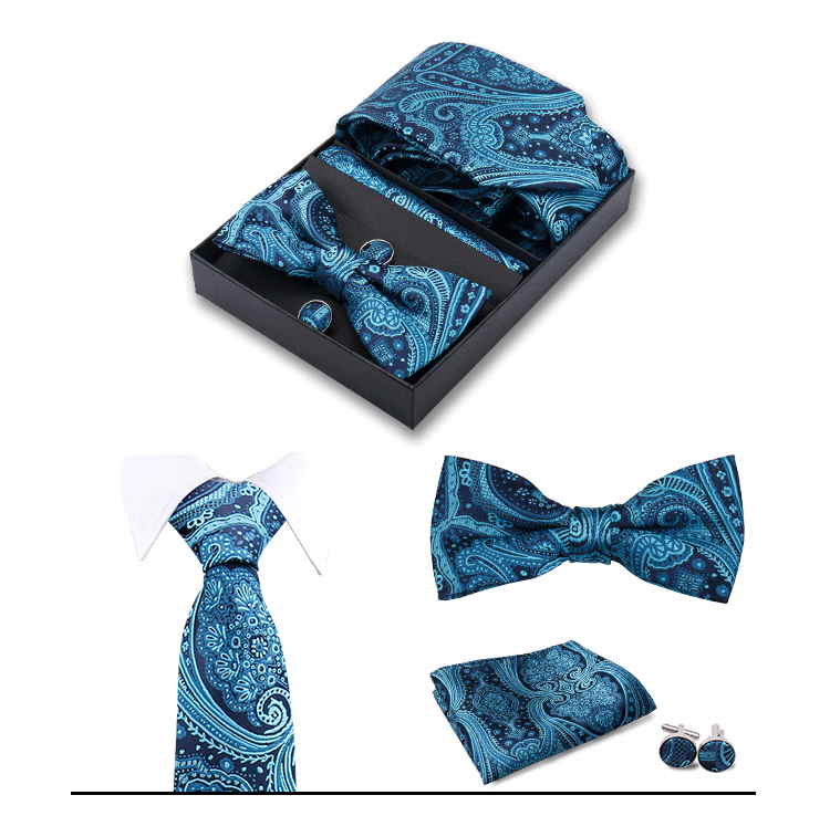 男士商务8cm领带领结口袋巾5件套礼盒装婚礼宴会条纹黑色手打领带详情48