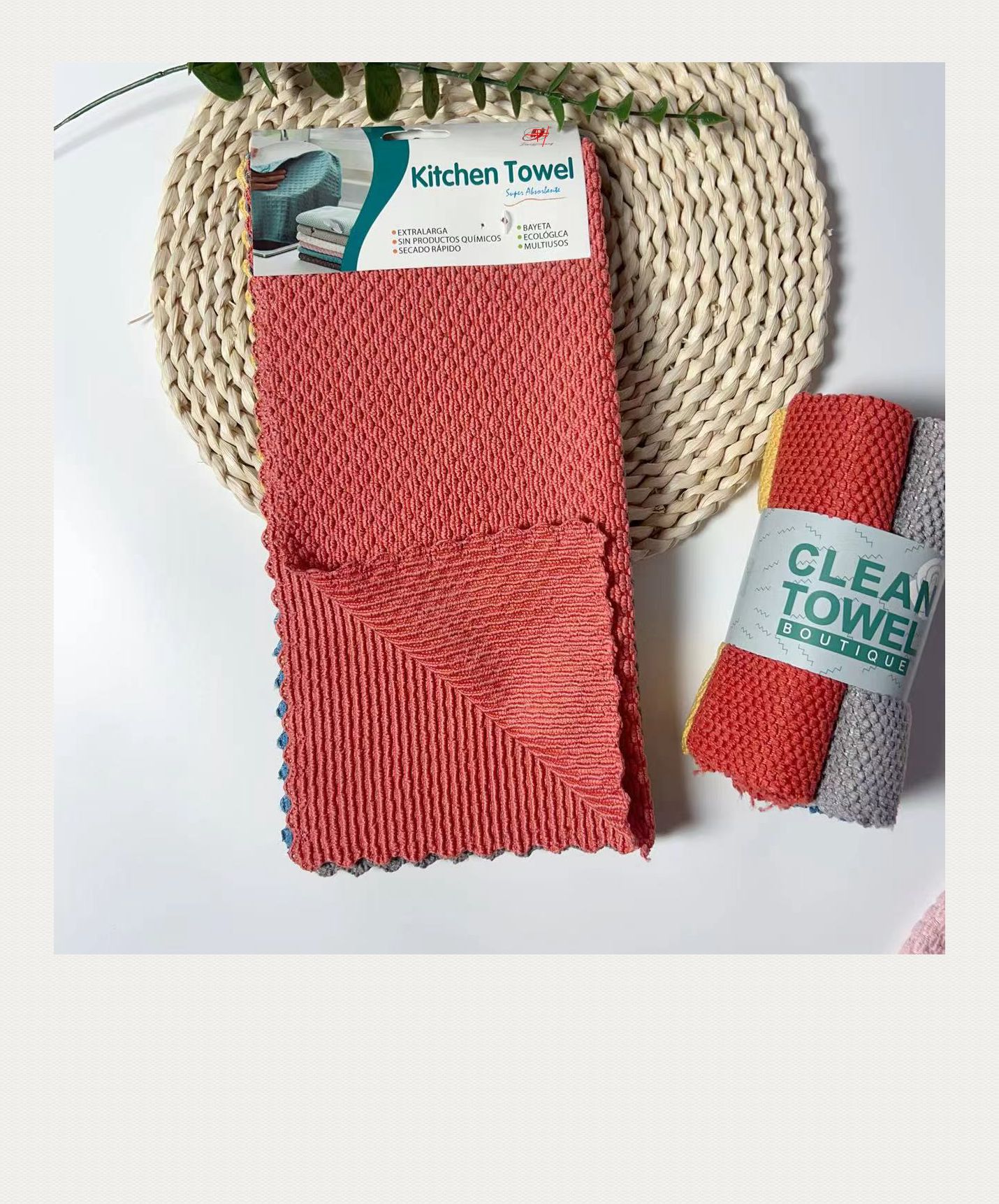 Double-sided wheat grain towels for export, kitchen and household cleaning cloths, absorbent dishwashing cloths, and the same style of rice grain towels for supermarkets pic 1