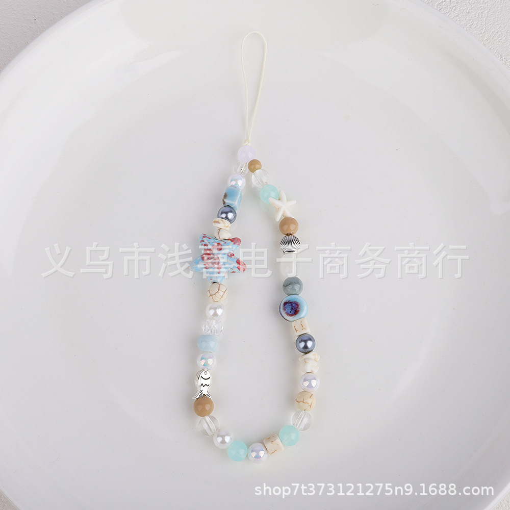 The same style of InS-style mobile phone chain as Xiaohongshu, retro summer vacation, starfish original beaded mobile phone Polaroid pendant pic 3