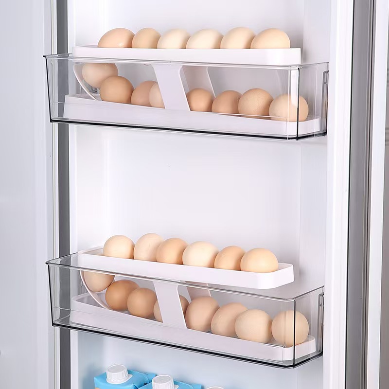 Slide type egg box, double-layer automatic egg roller for refrigerator side door, anti-drop egg storage box for kitchen countertop pic 3