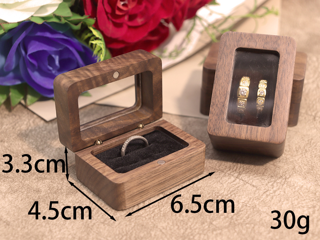 北美黑胡桃木盒实木高档对戒结婚戒指首饰收纳盒包装盒饰品套装盒详情2