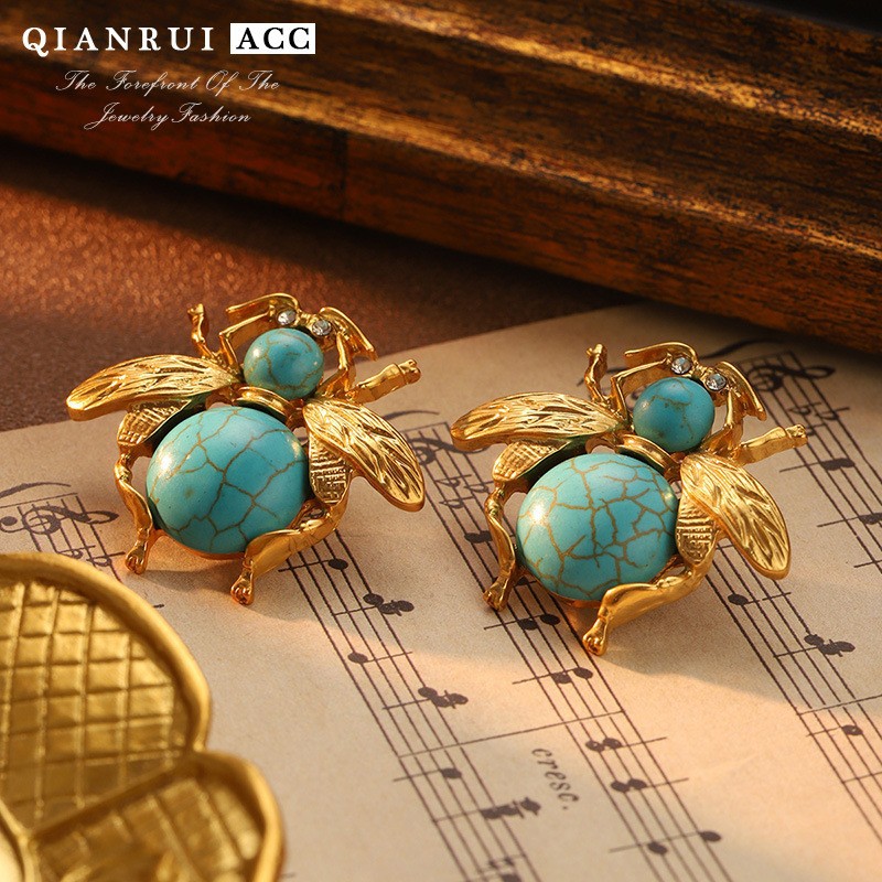 法式昆虫Vintage复古饰品复古小众时尚耳钉设计感夸张大蜜蜂耳环详情20