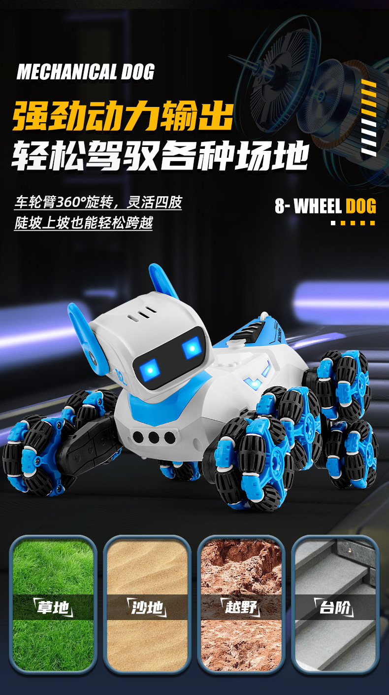 严选跨境F01智能机器狗八轮特技机械狗手势感应变形喷雾编程玩具详情9