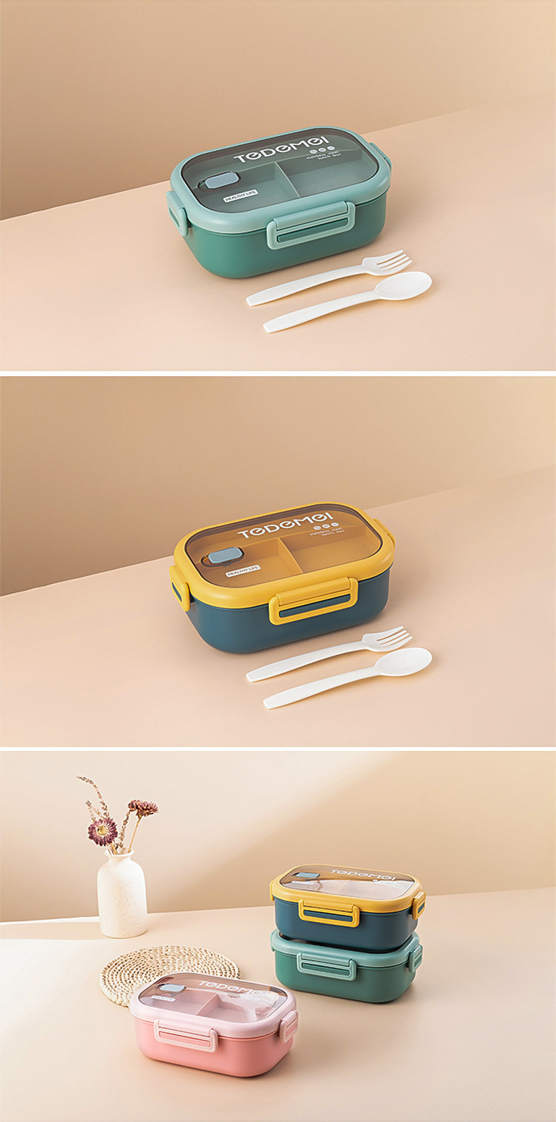 食品级不锈钢保温饭盒送饭可进微波炉便当盒带餐具分隔上班族餐盒详情10