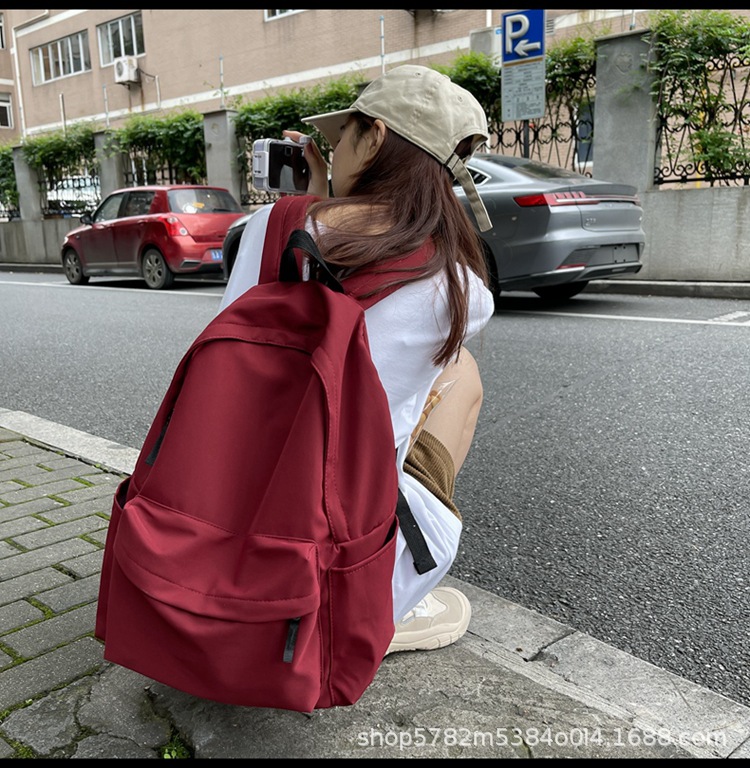 韩版男女同款大容量纯色背包新款简约学院风书包日系无印风双肩包详情9