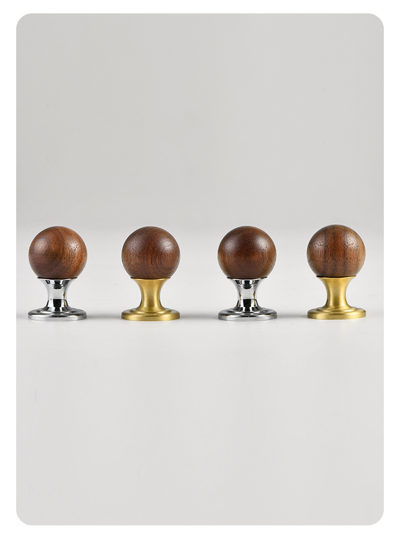 Factory wholesale of Chinese-style walnut wood wardrobe door handles, simple brass cabinet drawer furniture, and round ball handles pic 6