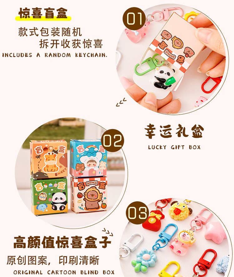 卡通潮玩盲盒钥匙扣迷你微缩小盲盒可爱惊喜钥匙圈diy挂件小礼品详情4
