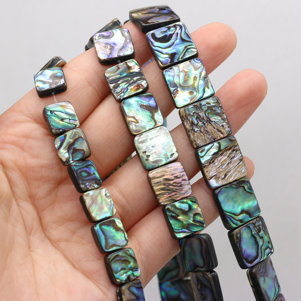 Natural abalone shell square through-hole diy beaded jewelry material, loose beaded bracelet accessories, handcrafted wholesale pic 4