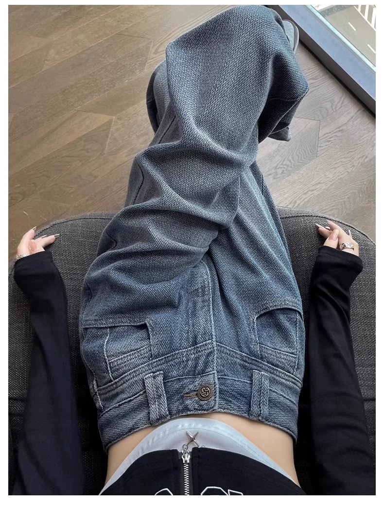 星空纹阔腿牛仔裤女时尚潮流新款高腰复古慵懒松弛感窄版直筒长裤详情28