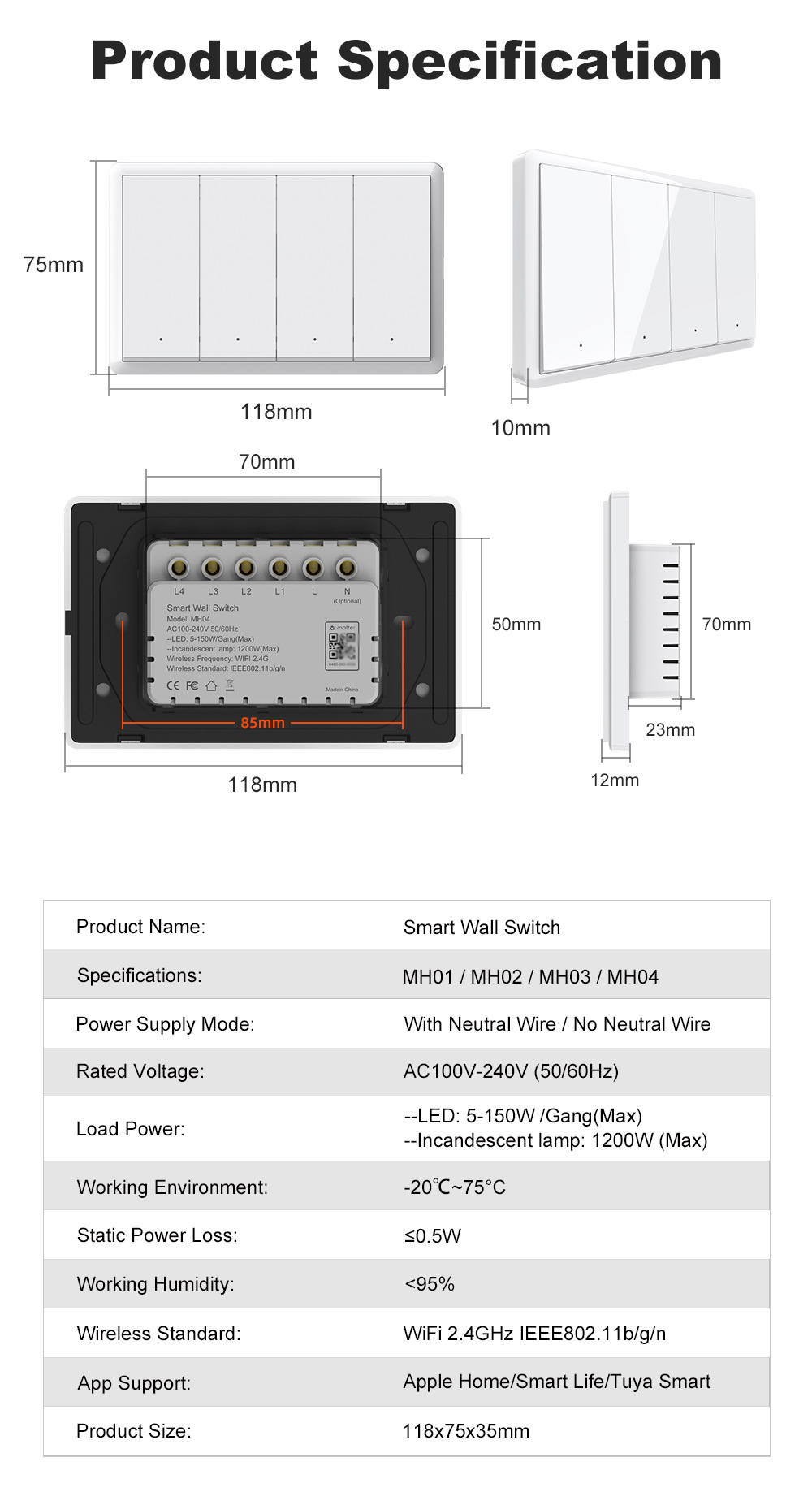 Matter+WIFI magnetic hold, single fire, zero fire, US-spec push-button switch, Homekit direct connection, Tuya APP direct connection pic 6