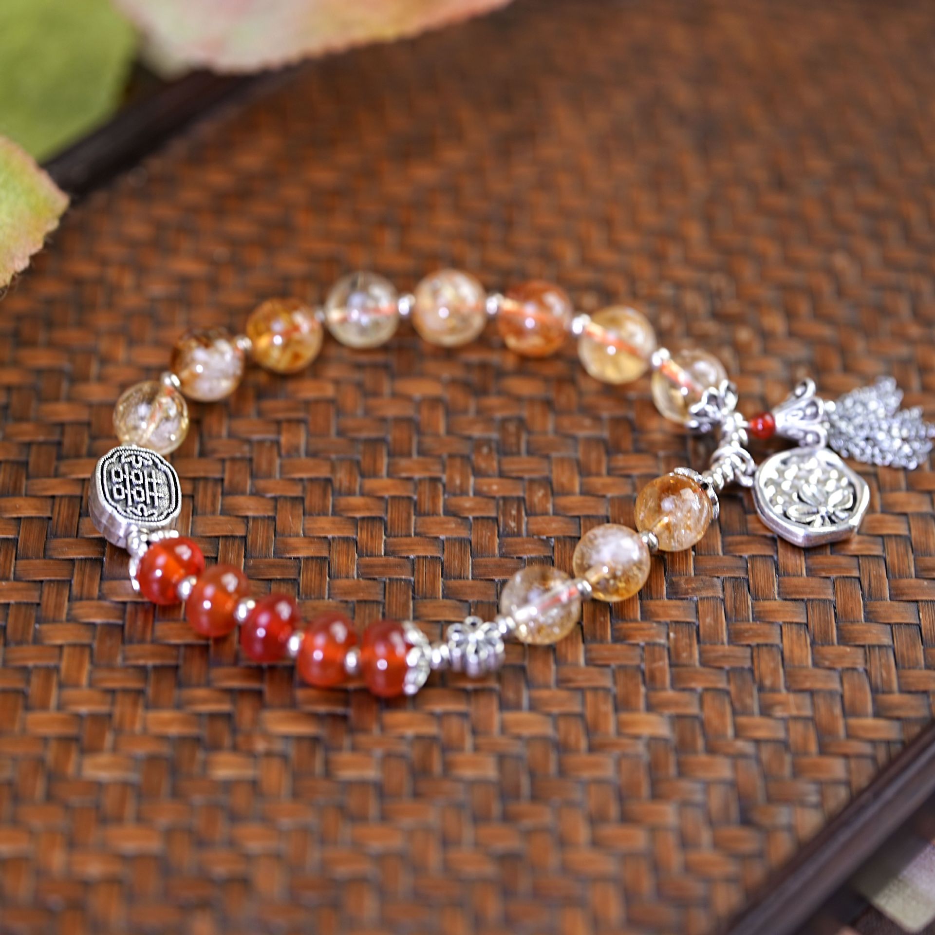 黄塔晶水晶手链串珠女新中式复古纯银吊坠红玛瑙文玩手串饰品批发详情2