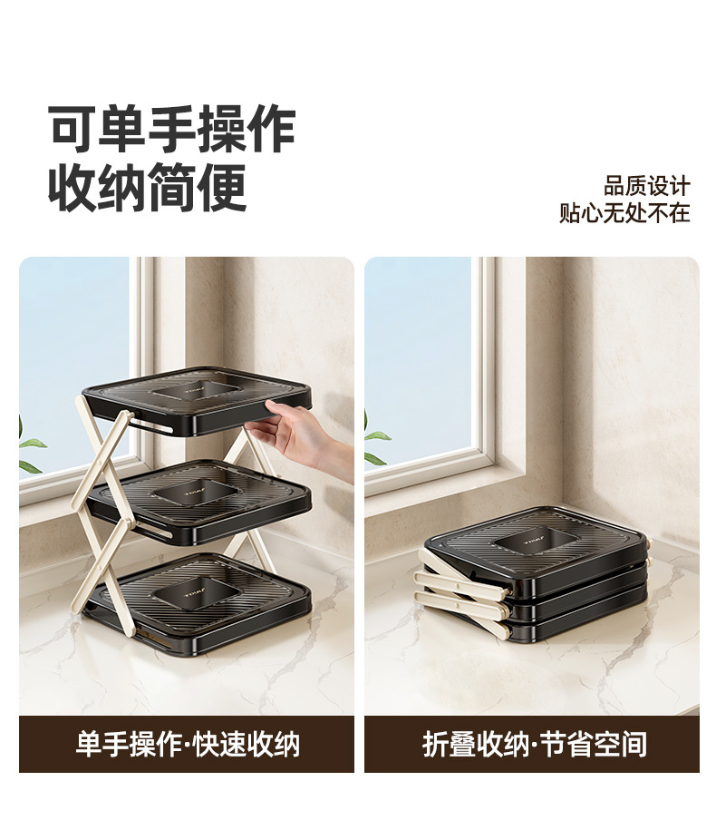Kitchen food preparation rack, foldable multi-layer countertop, multi-functional storage tool, hot pot ingredient rack pic 3