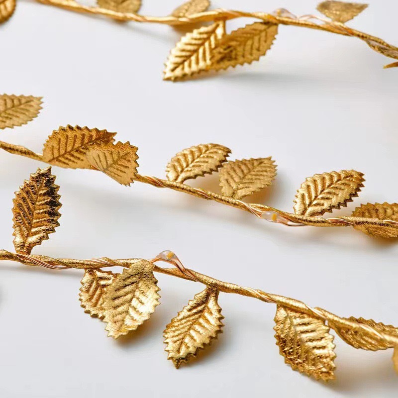 Cross-border new product LED simulation gold leaf light string, Christmas decoration, green vine luminous green leaf string light, colorful light pic 10
