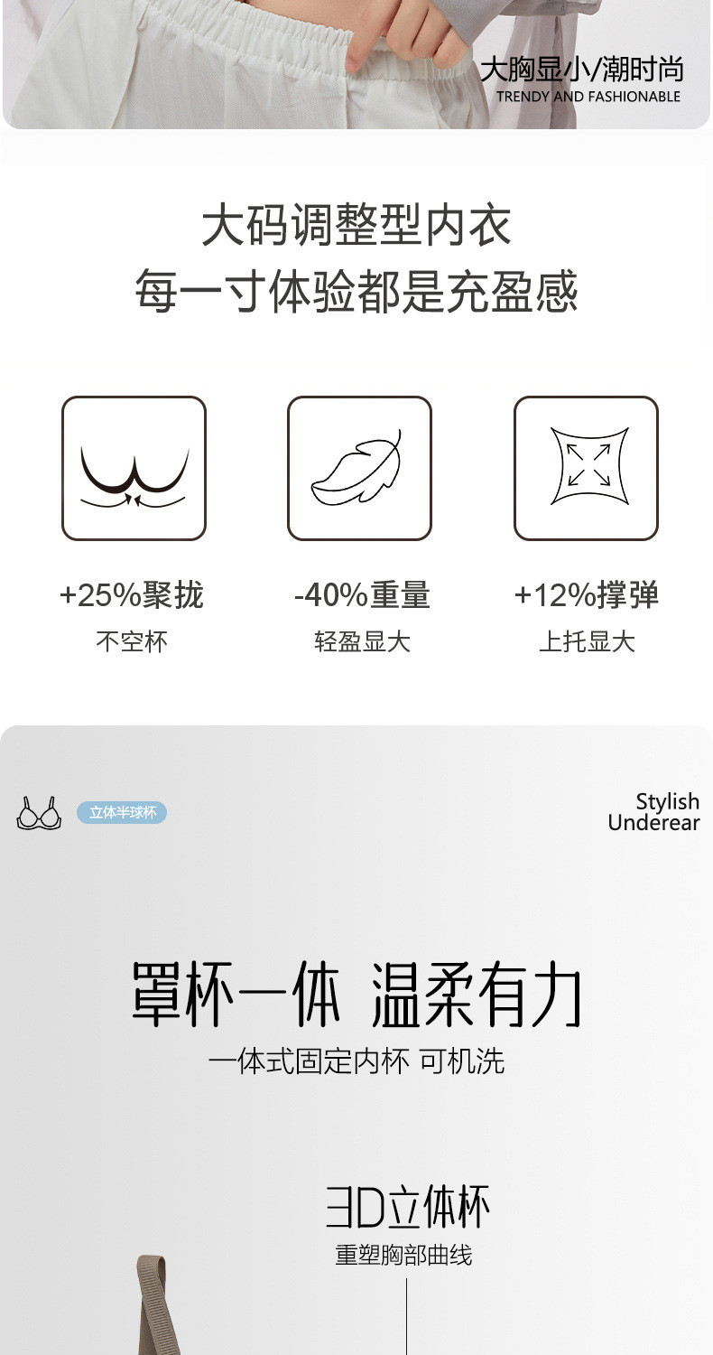 原版大码时尚内衣薄杯直播代发简约3D立体杯防滑文胸罩外贸跨境详情2