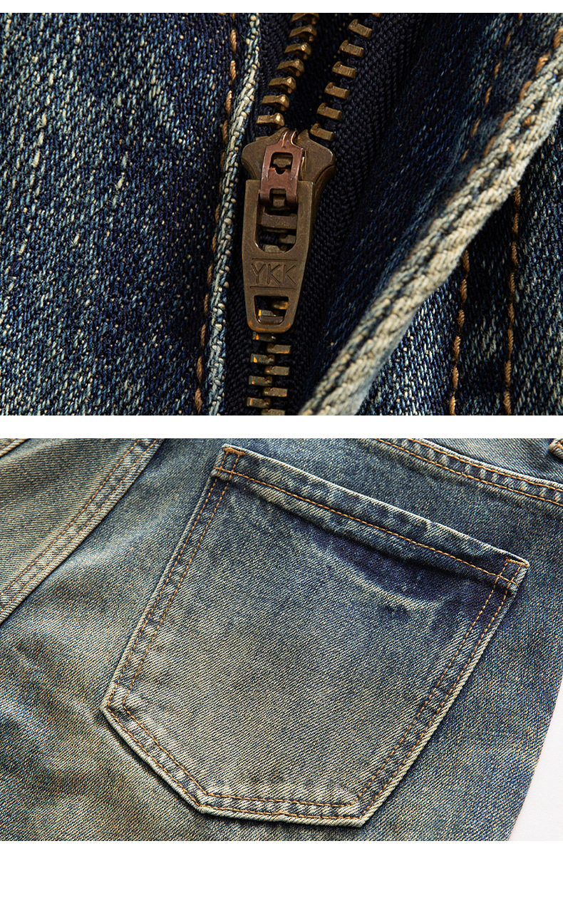 American retro yellow mud-dyed straight-leg jeans for men, vintage washed loose wide-leg pants for men pic 17