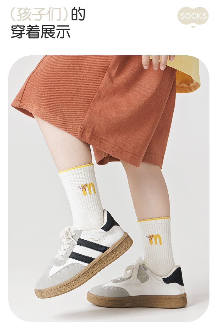 春秋季女童袜子多巴胺运动精梳棉无骨儿童袜子中筒字母蝴蝶结潮袜详情14