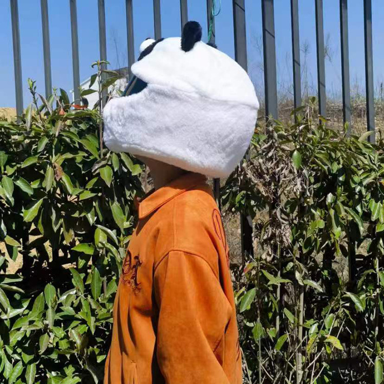 Cross-border bestseller, street blast, powerful helmet decoration set, rabbit plush motorcycle cool helmet set, cute panda mask pic 7