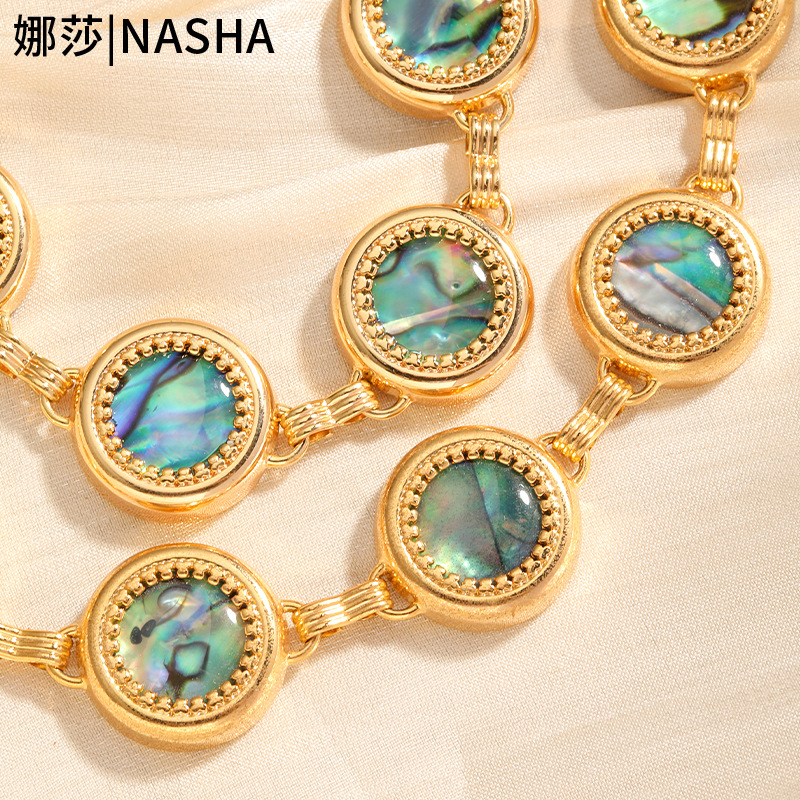 Nasha Cross-border Exclusive Jewelry Set: French Retro High-end Sensory Color Shell Roman Round Plate Pearl Jewelry Set pic 8