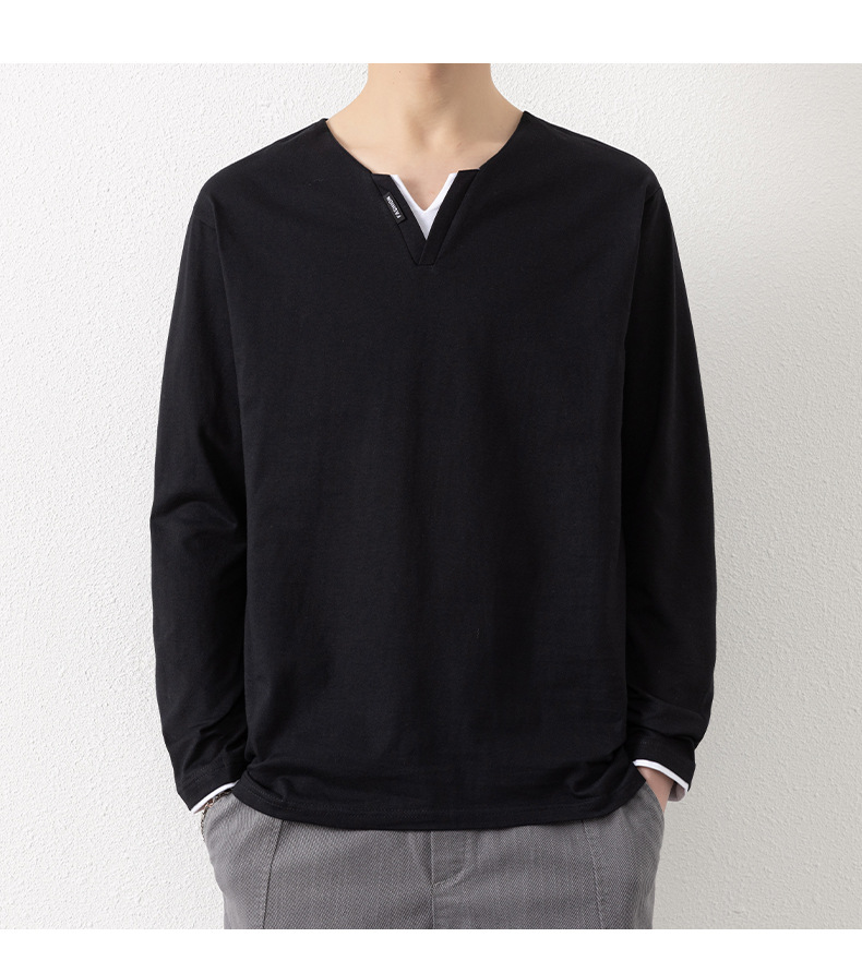 Two V-neck long-sleeved T-shirts for men, a thin spring and autumn top, pure cotton outerwear, a long Johns, a sweatshirt, and a casual base layer pic 21