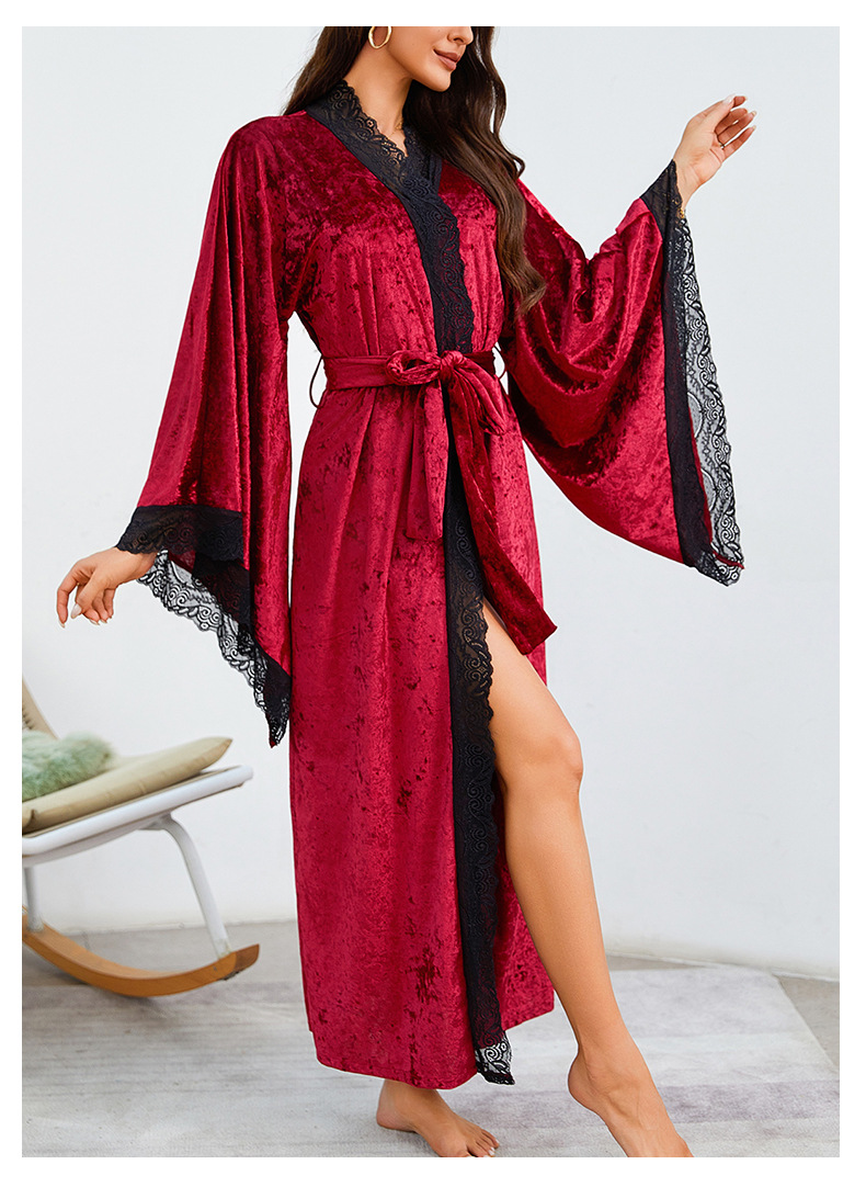Factory direct sales of velvet and lace patchwork home wear series, sexy V-neck slit nightgowns, halter nightgowns in multiple styles pic 15