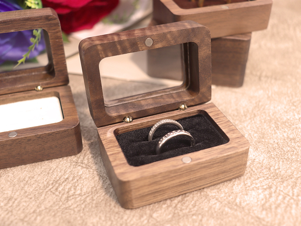 北美黑胡桃木盒实木高档对戒结婚戒指首饰收纳盒包装盒饰品套装盒详情5