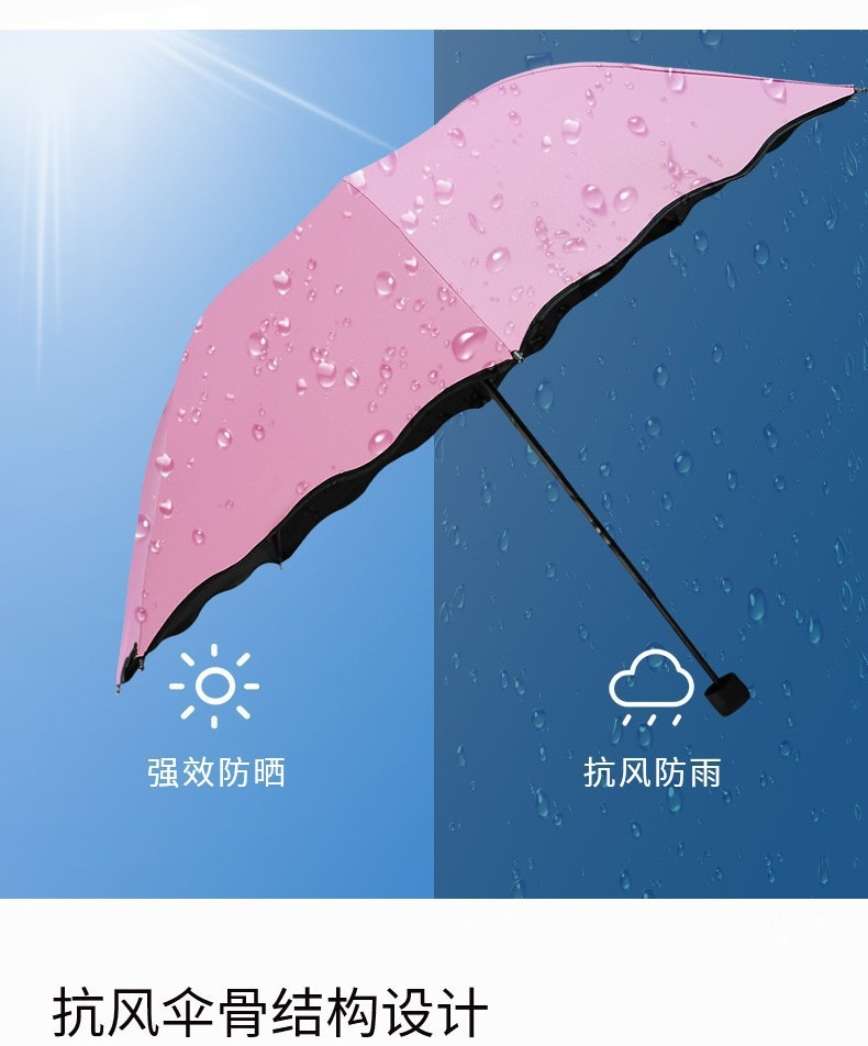 Three-fold umbrellas bloom when exposed to water, suitable for both sunny and rainy weather. Wholesale of folding umbrellas for women, providing shade, sun protection and UV protection pic 12