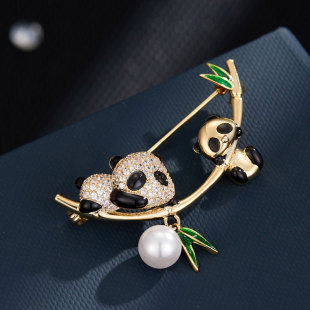 Cute and adorable bestseller Panda Holding bamboo brooch, copper micro-inlaid zircon enamel oil drip high-end fashion pin brooch pic 6