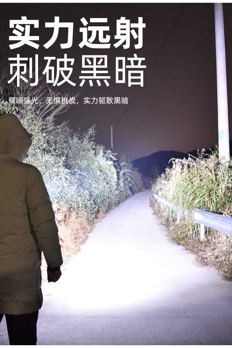 2023跨境新款铝合金大功率P50伸缩变焦强光手电USB充电户外露营灯详情7