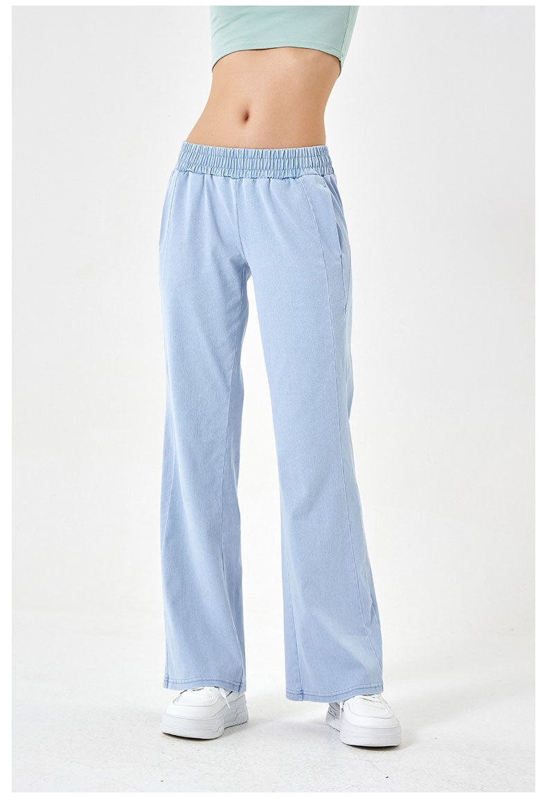 春夏新款高腰宽松百搭牛仔裤女高弹显瘦双口袋松紧运动健身休闲裤详情31