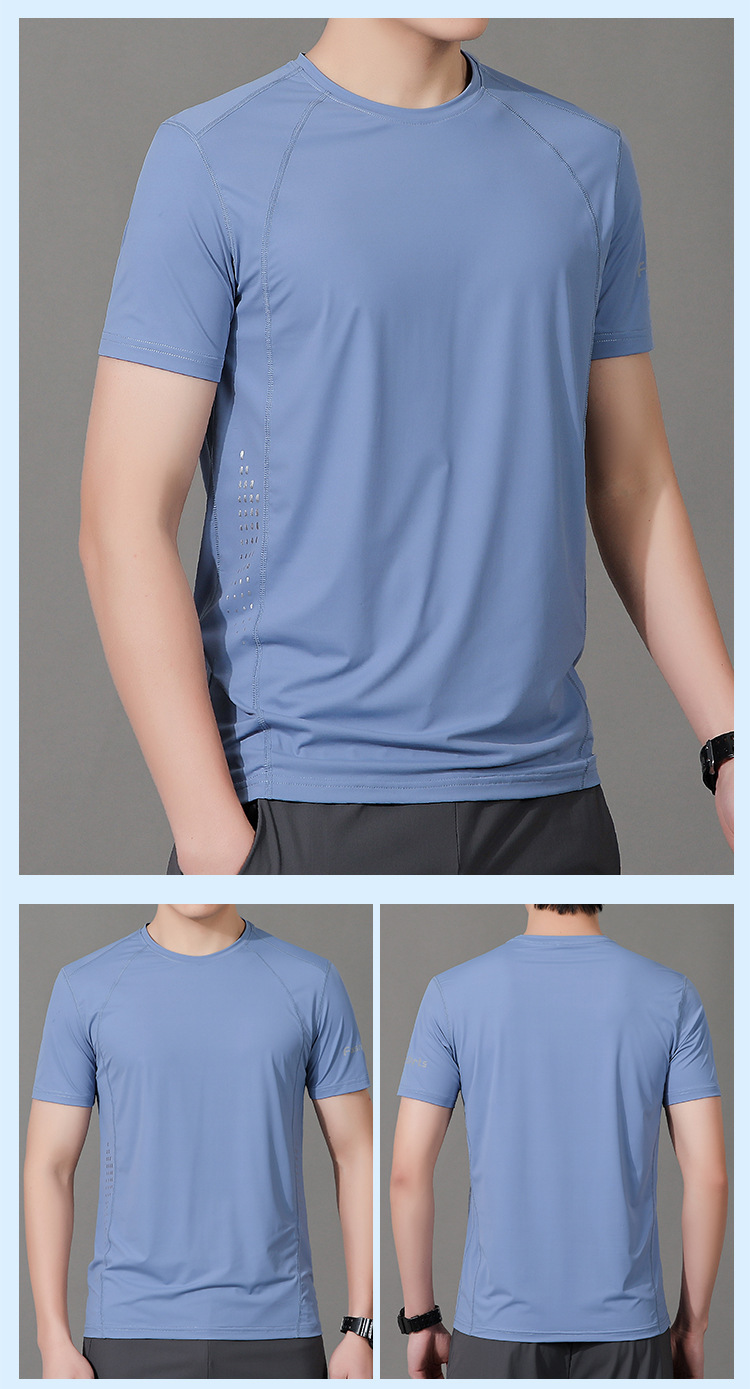 Ice silk short-sleeved T-shirt for men, a loose-fitting, quick-drying, thin, sporty, casual and breathable top for men in summer pic 19