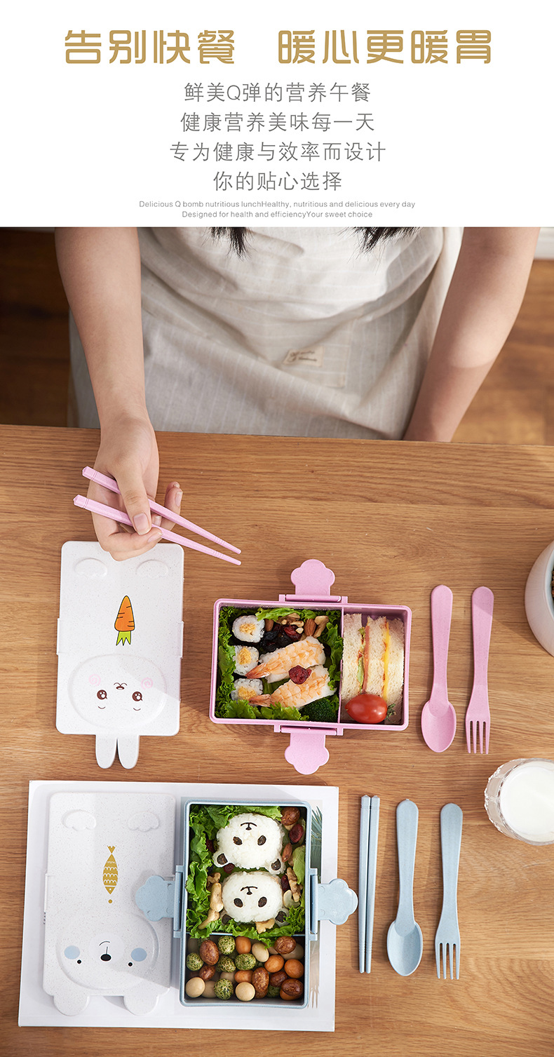 儿童饭盒 学生便携塑料午餐盒户外野餐保鲜盒密封保温餐盒便当盒详情10