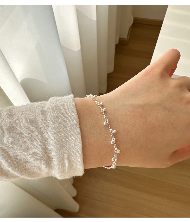 925纯银红色爱心脚链女日韩国简约手工圆珠脚镯学生闺蜜配饰详情15