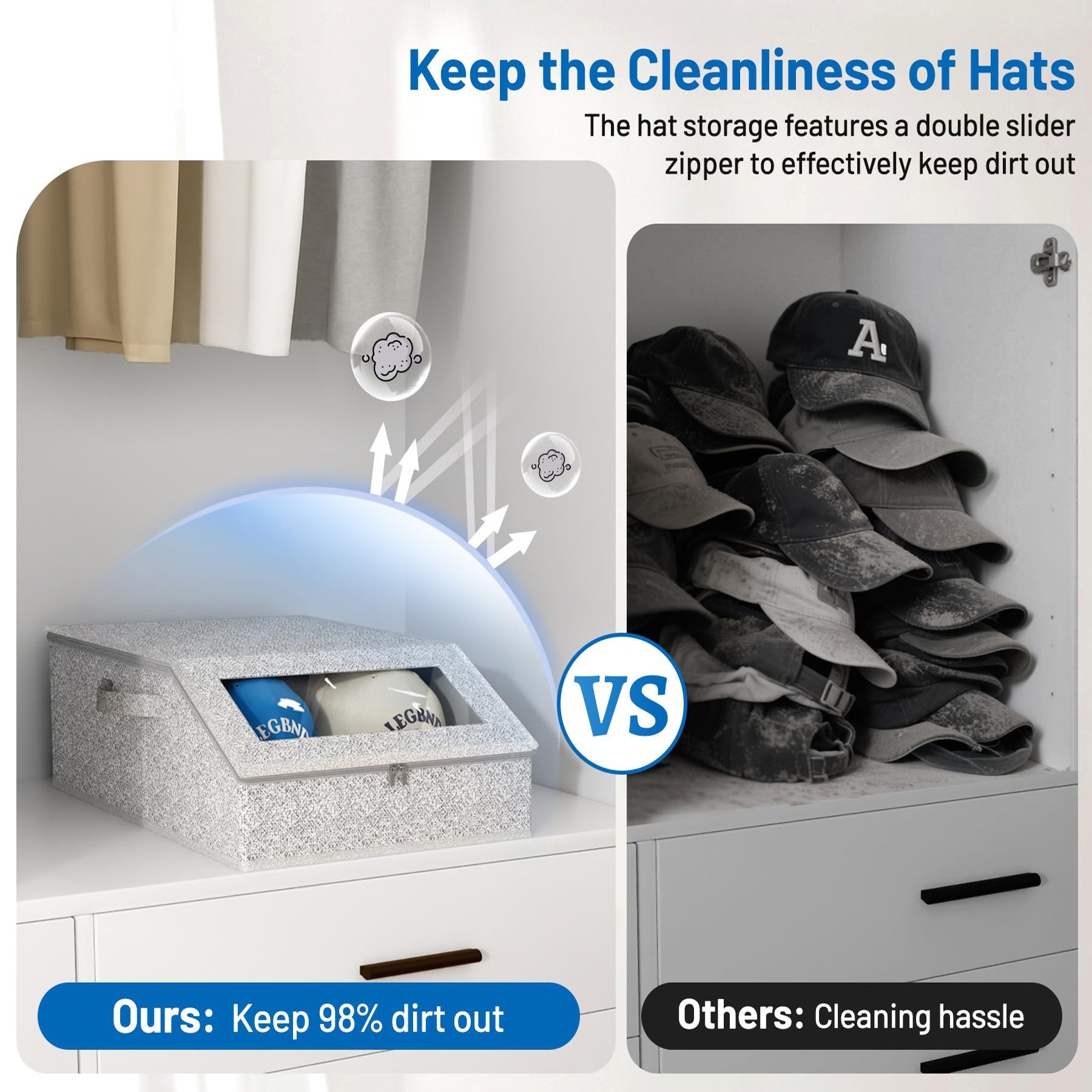 Cross-border zipper hat storage box, foldable dust-proof with window, large-capacity drawer baseball cap storage box pic 11