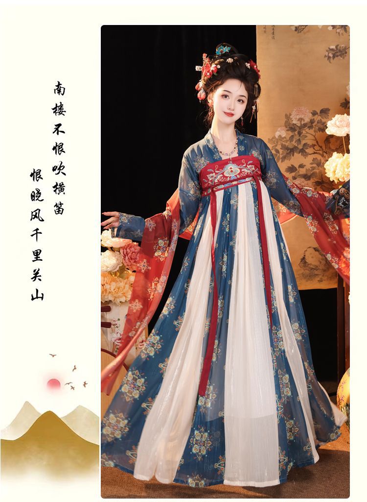 国潮唐制汉服齐胸襦裙日常改良唐制汉服女复原风齐胸襦裙一片式春夏款详情17