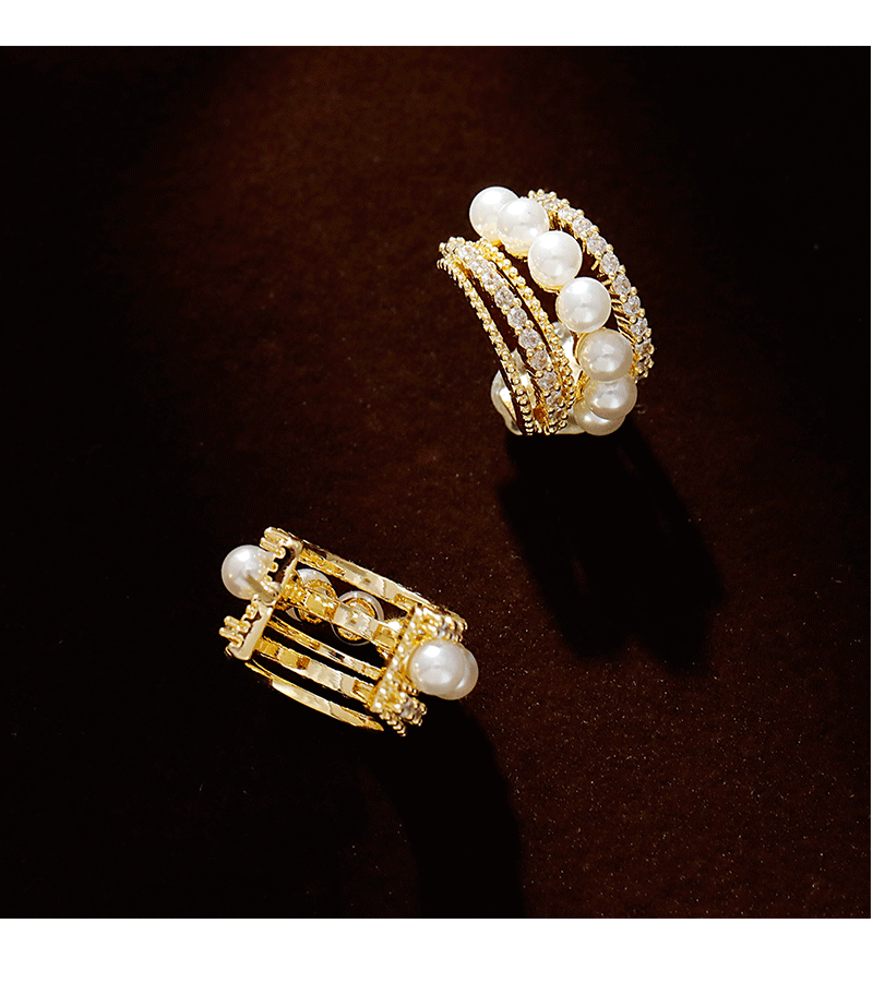 Tipo HyacinthC aretes de perlas coreanos micro circonitas pendientes de medio anillo francés temperamento vintage versátil personalidad pequeña fragancia mujer pic 6
