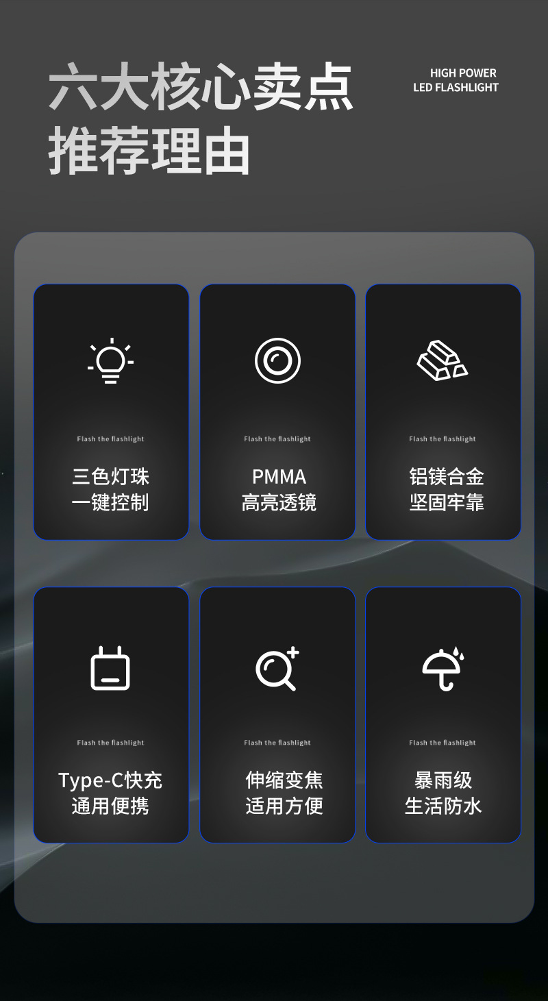 跨境2025新品强光远射手电筒加长白激光三色户外源头工厂支持定制详情5