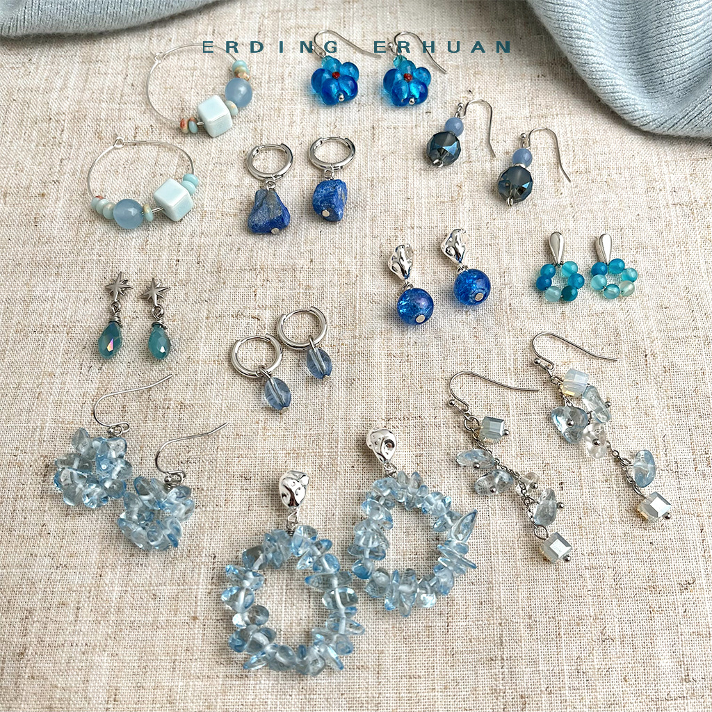 【 Sea Blue Series 】 Summer new original design, handcrafted, fresh and vacation-style blue earrings, factory earrings for women pic 22