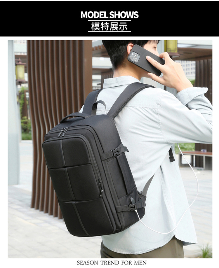 商务扩容大容量电脑包 出差收纳男士旅行包学生上课纯色男双肩包详情19