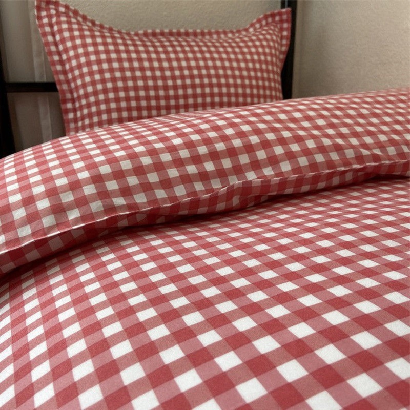 Classic checkered bed sheet and quilt cover four-piece set, student dormitory checkered bedding pic 7