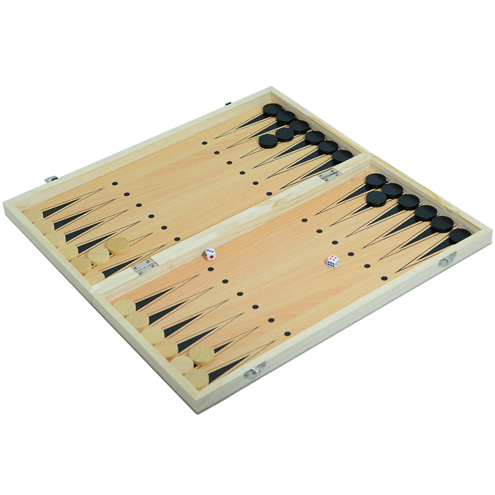 Direct sales from the manufacturer of three-in-one wooden chess solid wood set, foldable portable competitive and educational toys pic 5