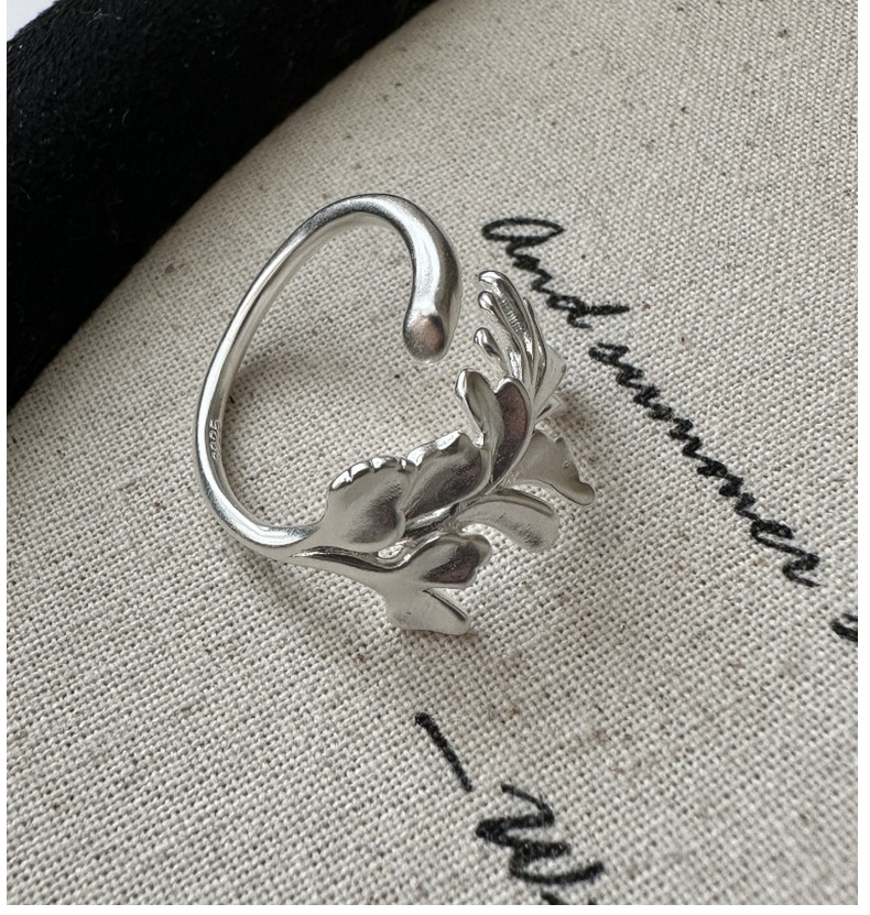 S925纯银韩版小众设计感哑光复古戒指水草简约基础款指环批发详情10