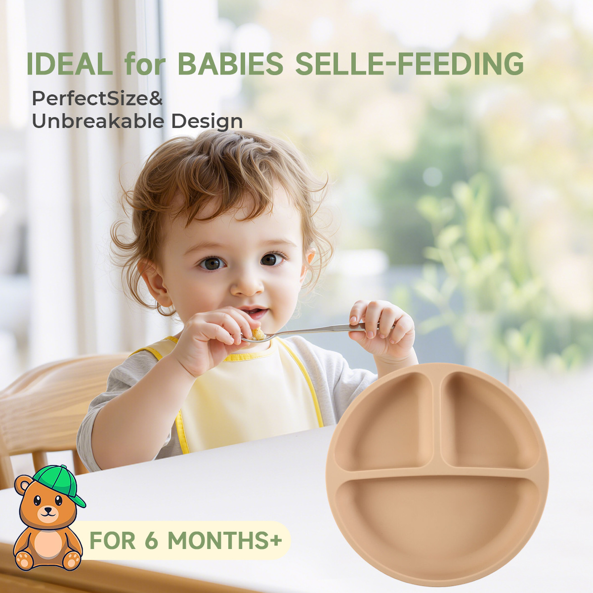 儿童硅胶餐盘跨境工厂分格盘子食品级宝宝餐盘防摔吸盘式辅食餐盘详情3