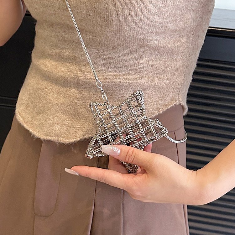 跨境2024夏新款小香风镂空金属星星包晚宴包单肩斜挎气质链条女包详情126