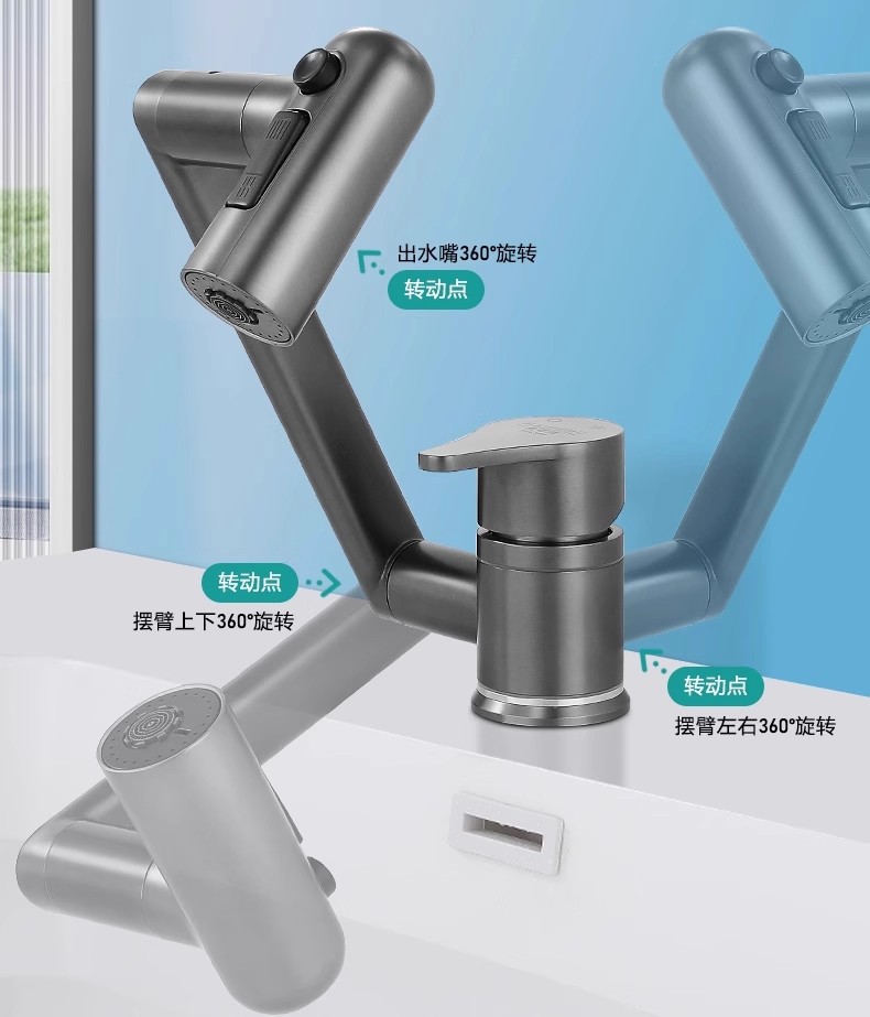 In a cramped space, there is a super low Maneki Neko washbasin, faucet, hot and cold washbasin, sink, and a universal rotating bathroom cabinet pic 6